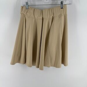 Womens XL Beige ALine‎ Skirt Pleated Elastic Waist 100 Polyester Skater Skirt